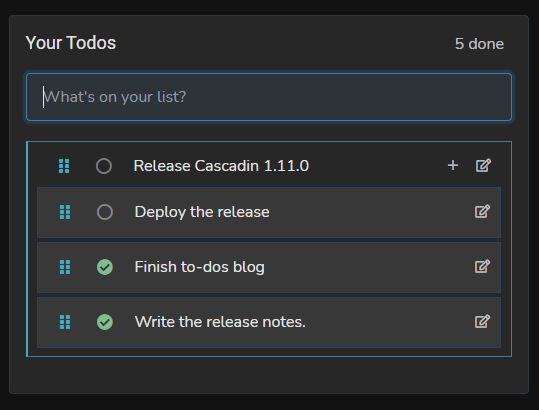 Screenshot of a to-do list in Cascadin.