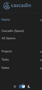 Switch between the dark theme and the light them using the toggle at the bottom of the left navigation panel in Cascadin.
