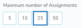 Screen snippet showing the What's Next email 'Maximum number of Assignments' control.